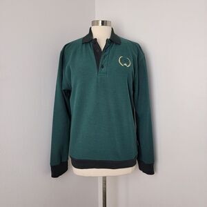 🛥Green 90s Vintage Oversized Yacht Club Long Sleeve Polo Sweatshirt Size Medium